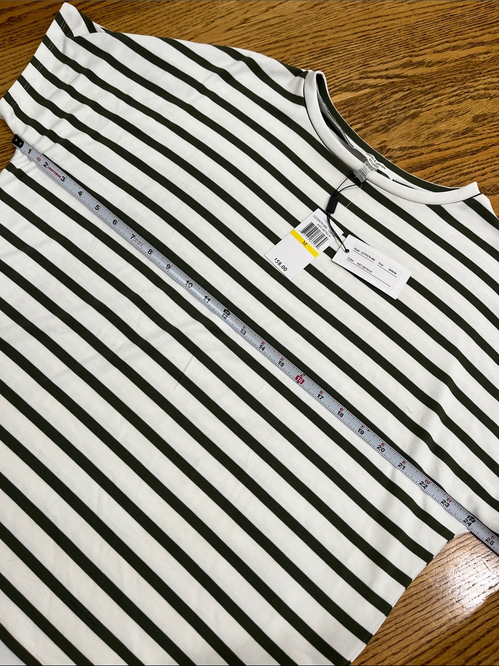 Cable & Gauge White Tee with Dark Green/Gray Stripes - Picture 4 of 6